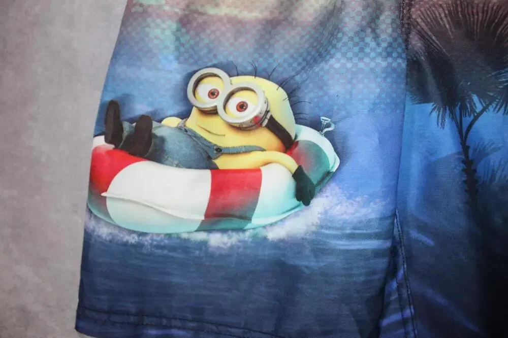 Disney Board Shorts Boys 7-8 Blue Minions Swim Trunks Elastic Waist Polyester